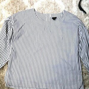 Worthington Woman Top Shirt Blouse LS Pullover Black White Stripe Work Medium